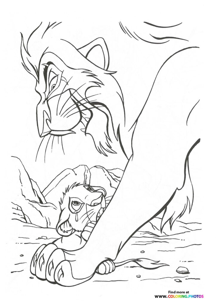 Simba scared of uncle Scar coloring page