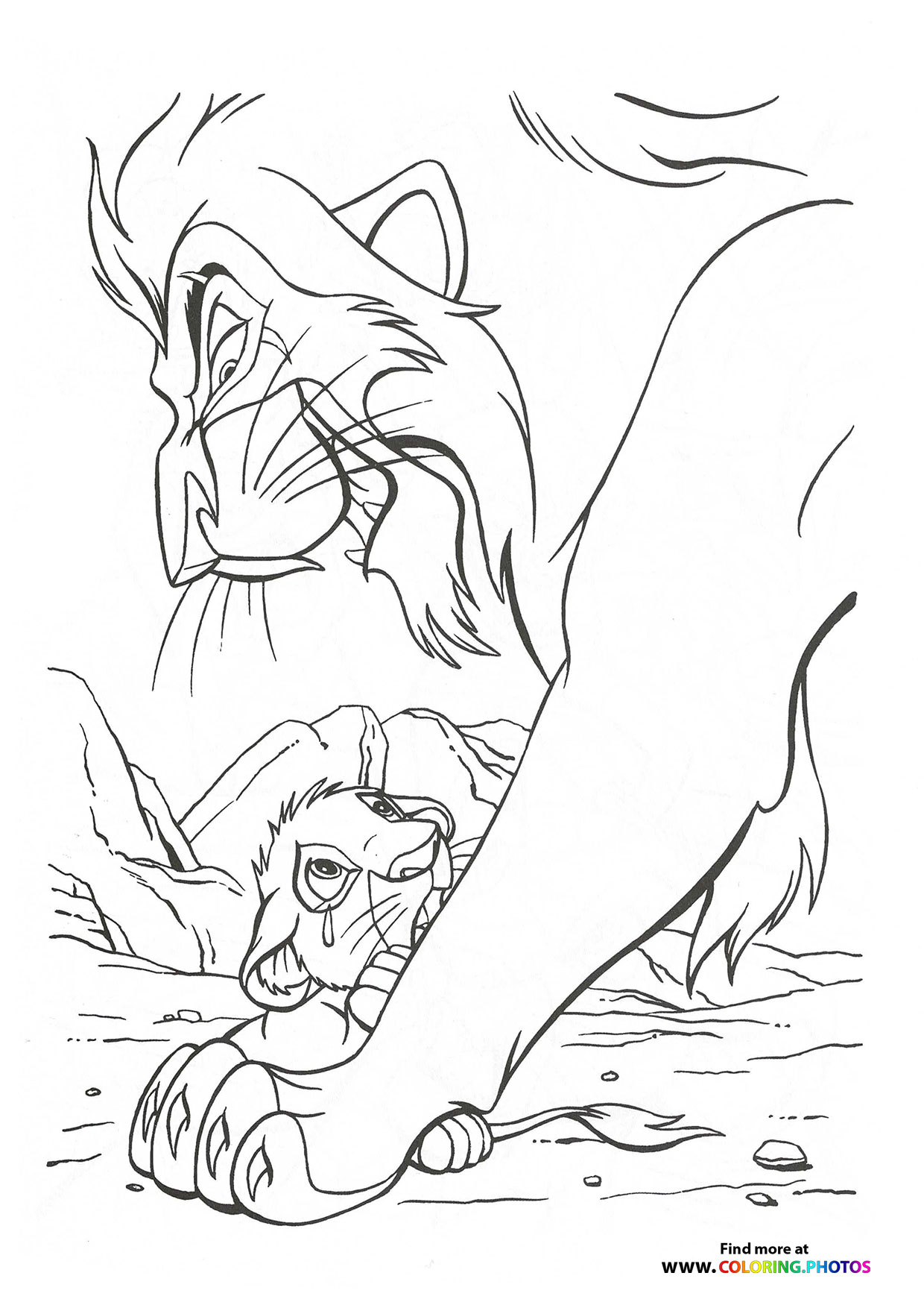 Simba scared of uncle Scar coloring page