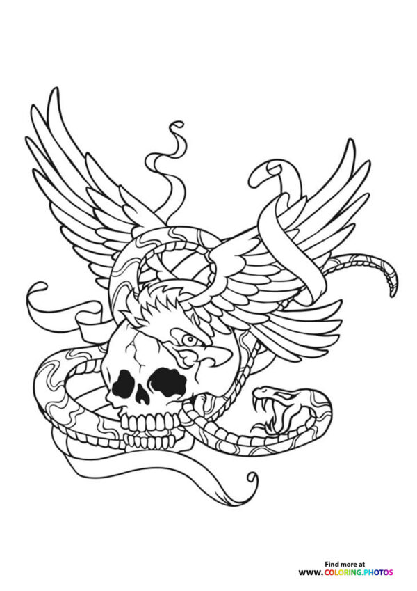 Skull and snake coloring for adults