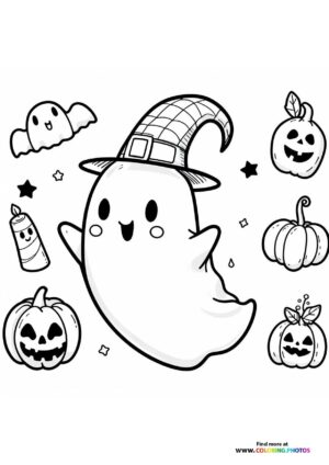 Cute Ghost in Witch Hat