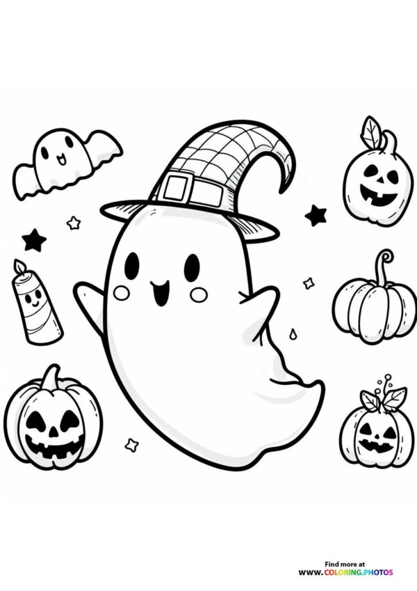Cute Ghost in Witch Hat