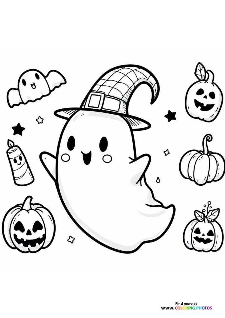 Cute Ghost in Witch Hat