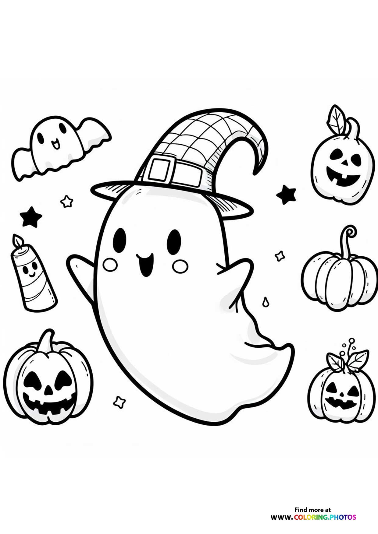 Cute Ghost in Witch Hat