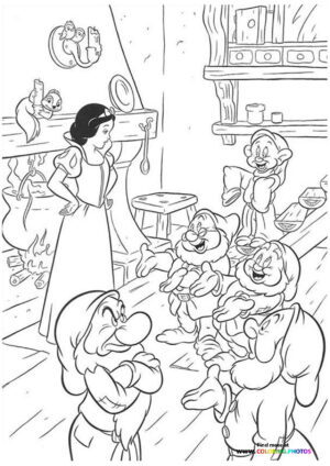 Snow White and the Seven Dwarfs in the Cottage