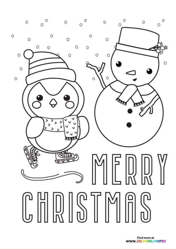 Snowman and Penguin coloring page