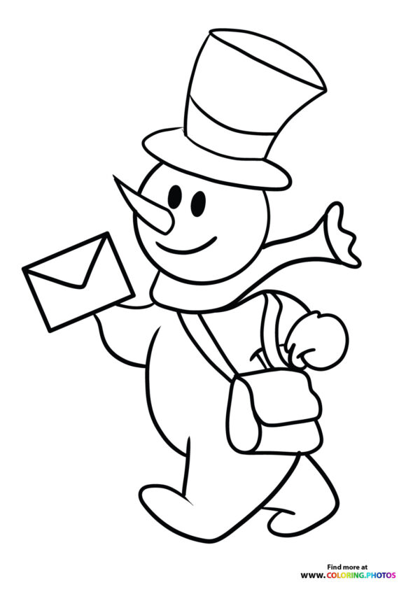 Snowman bringing mail coloring page