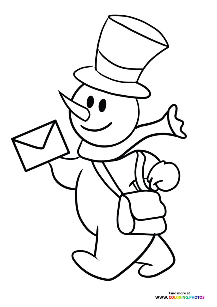 Snowman bringing mail coloring page