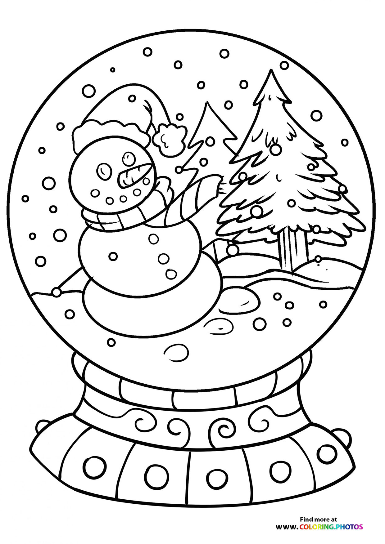 Snowman in snow globe coloring page