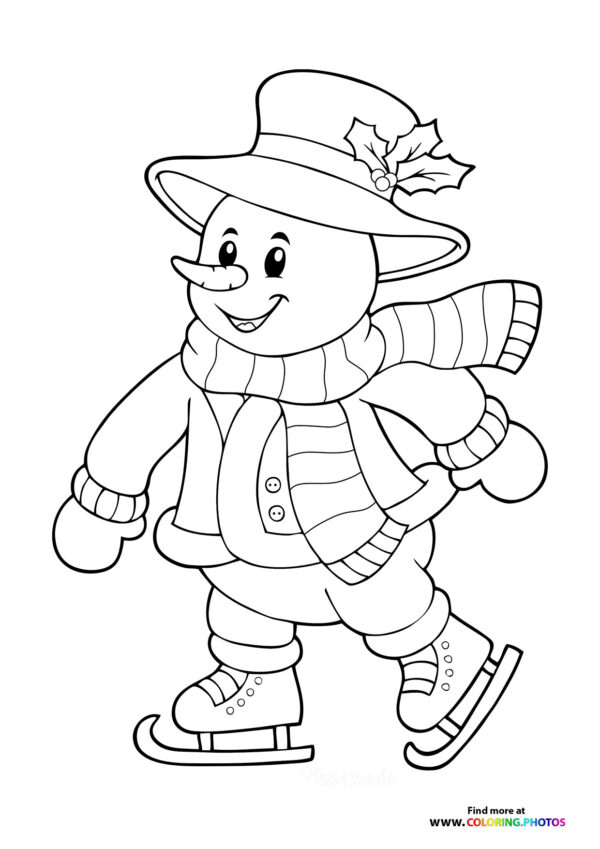 Snowman ice skating coloring page