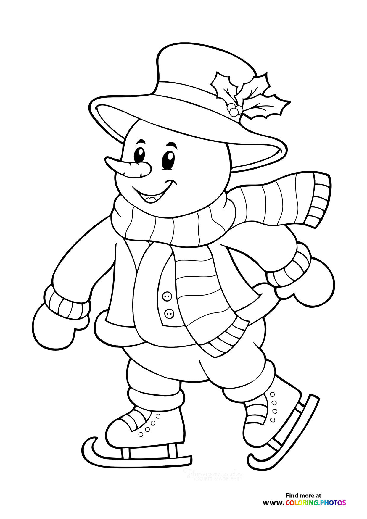 Snowman ice skating coloring page