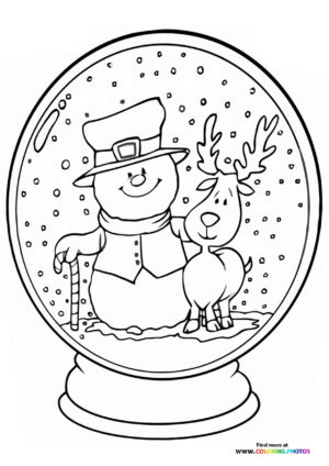 Snowman and raindeer in snow globe