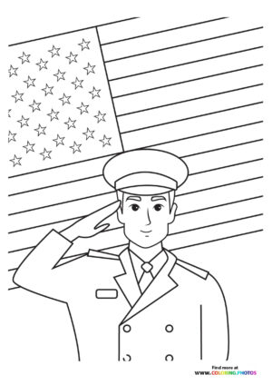 Military Soldier Saluting American Flag