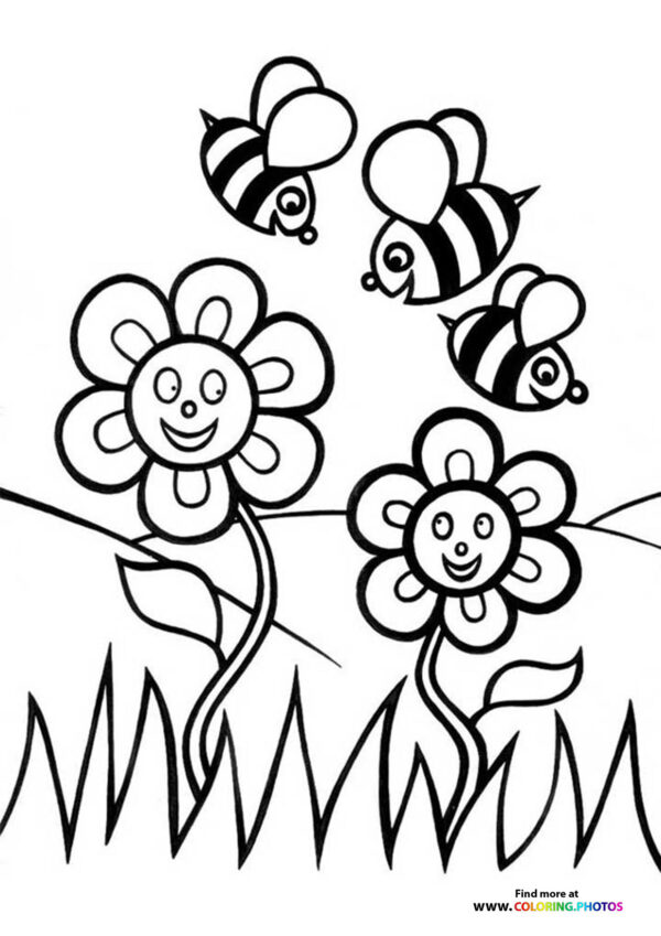 Spring bees and flowers