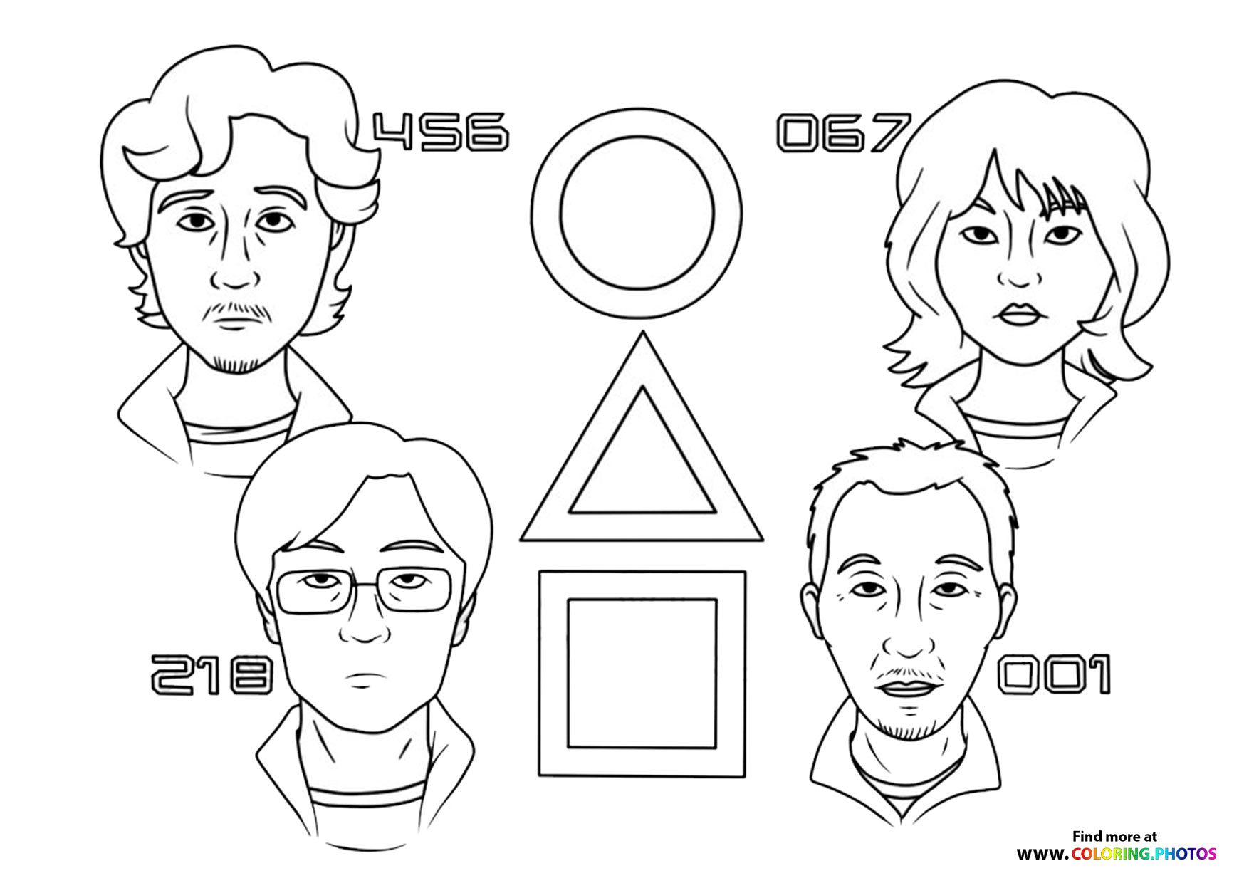 Squid game players coloring page