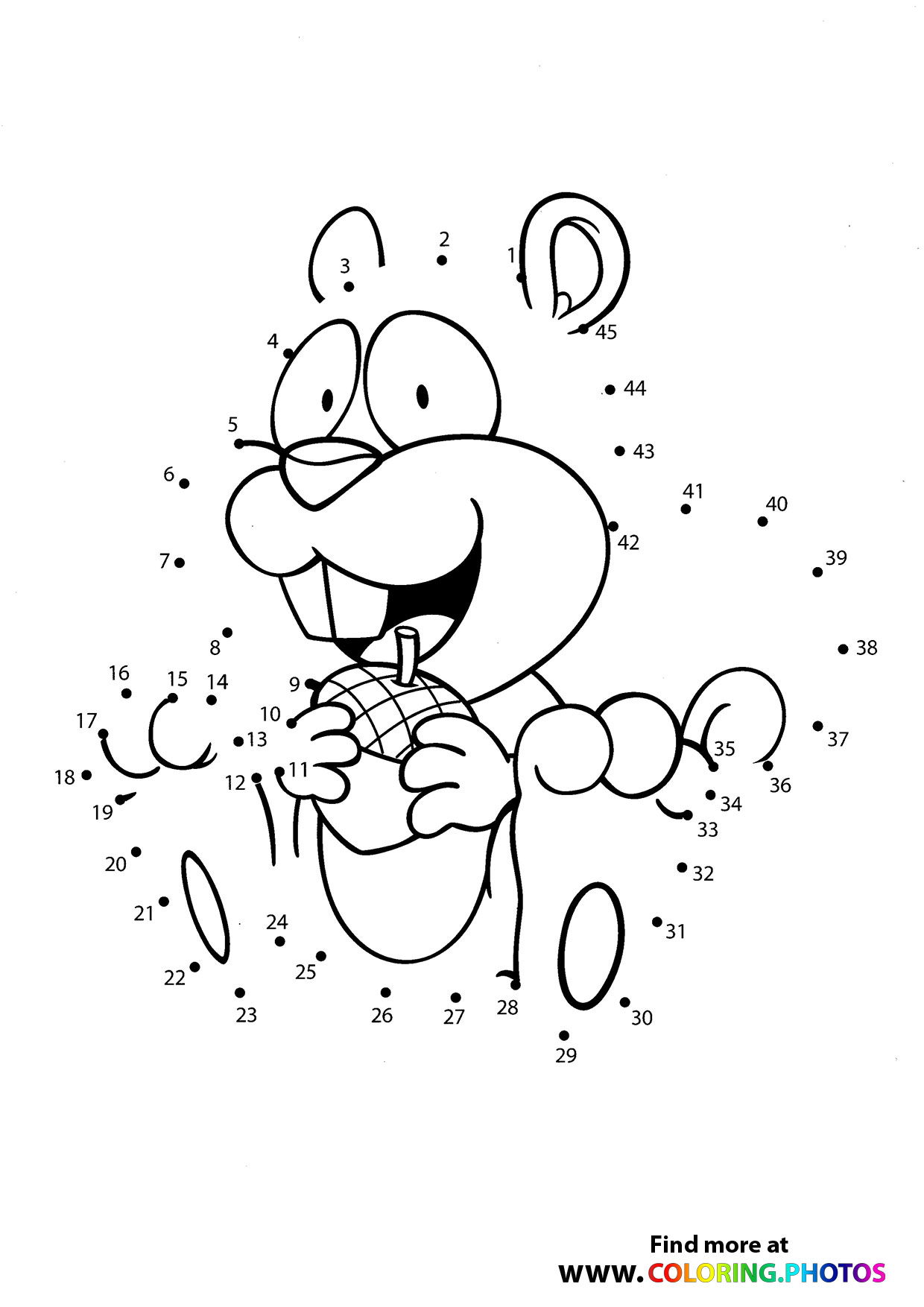 Squirrel swinging dot the dots worksheet