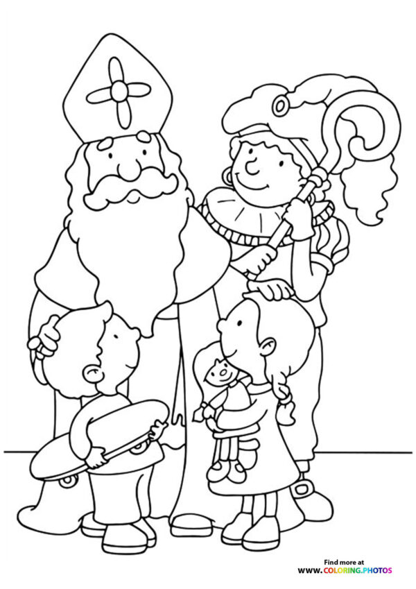 Saint Nicholas giving presents coloring page