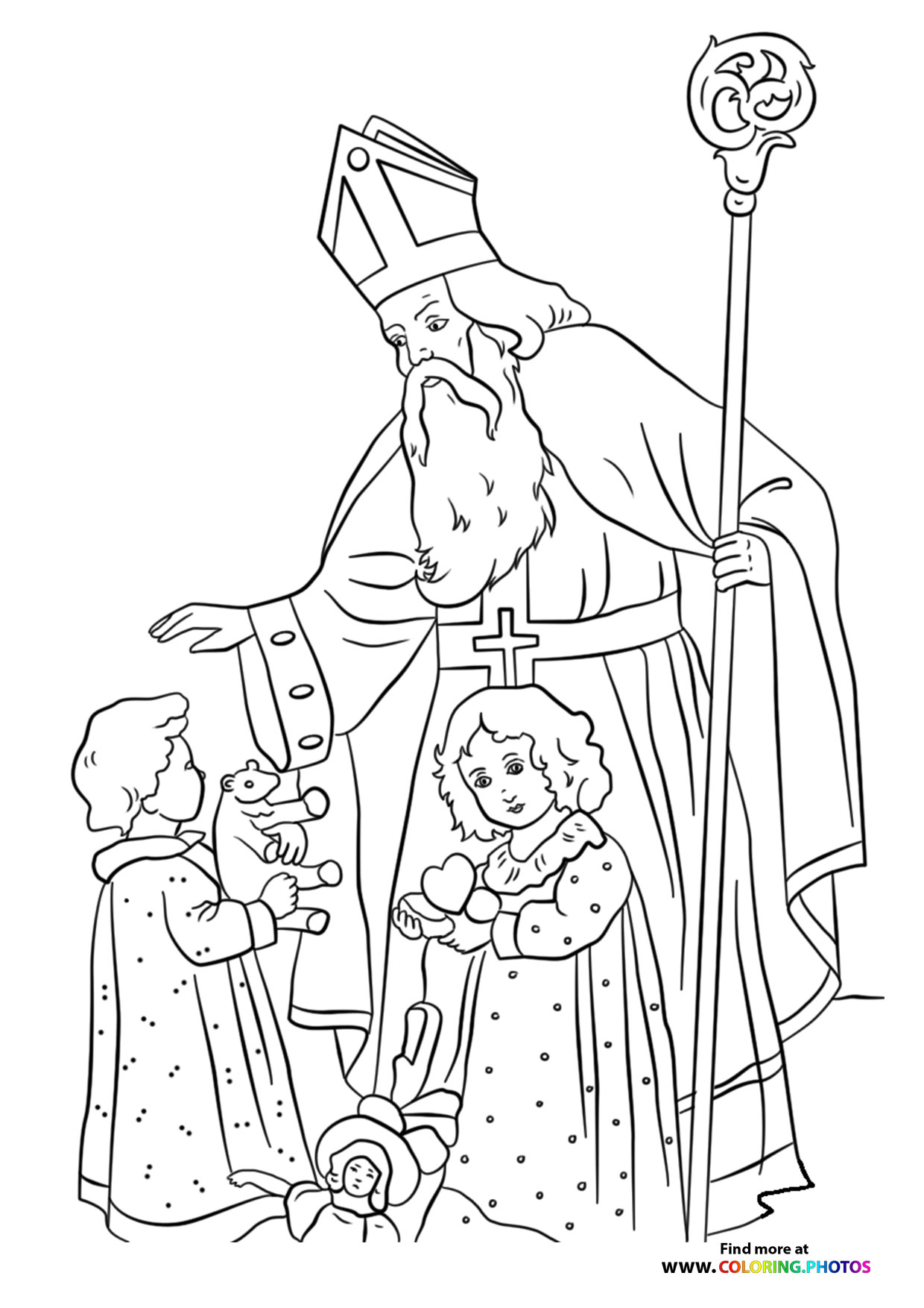 Saint Nicholas with kids coloring page
