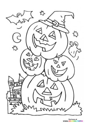 Stacked Jack-o-Lanterns with Witch Hat