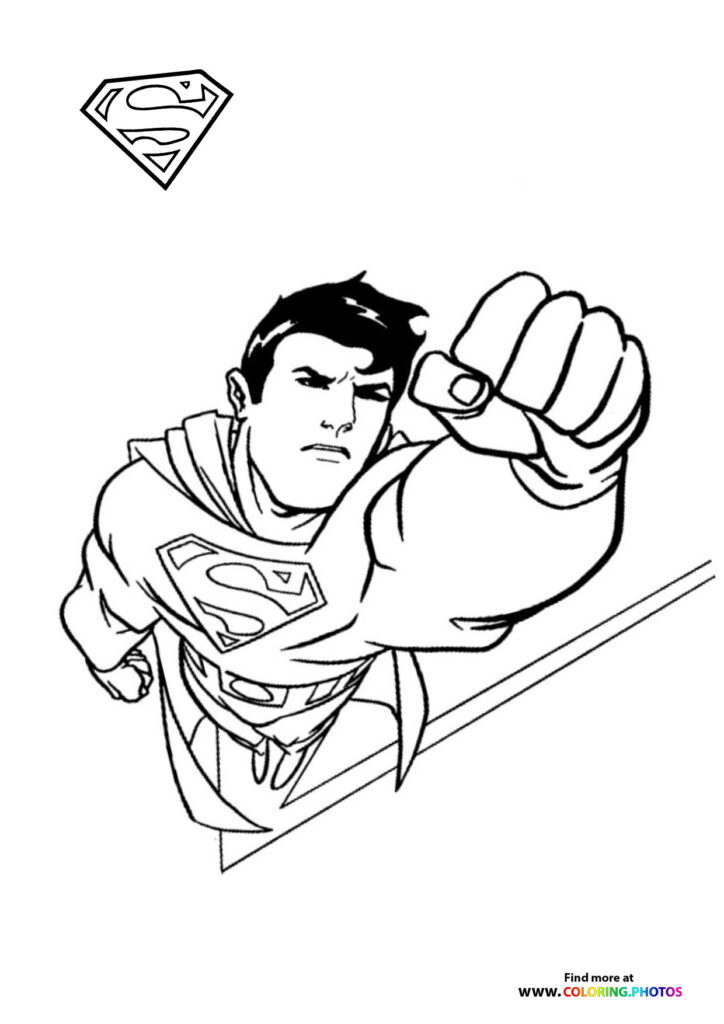 Superman flying with a fist coloring page
