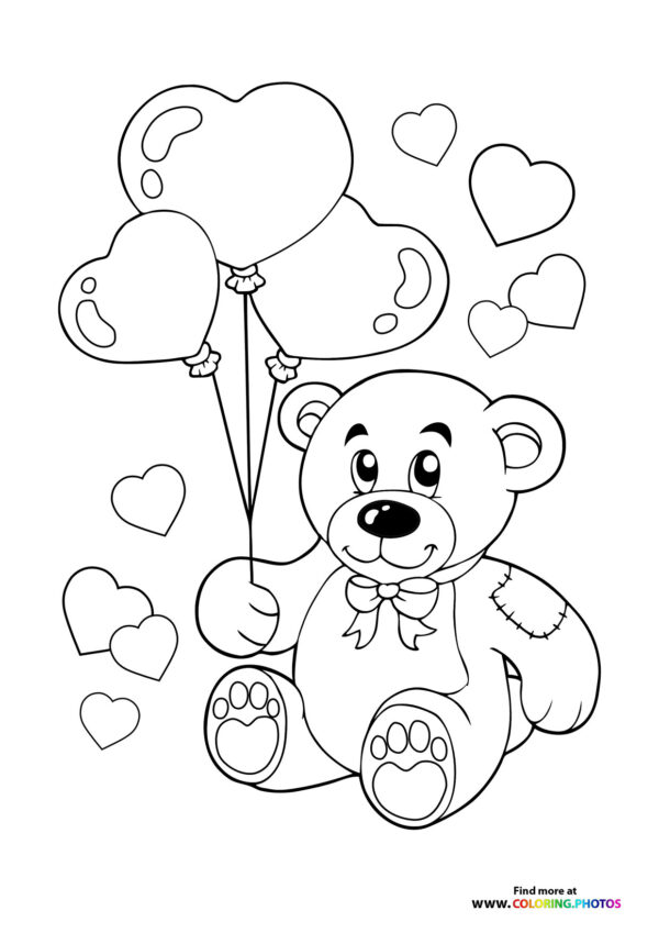 Valentines teddy bear coloring page
