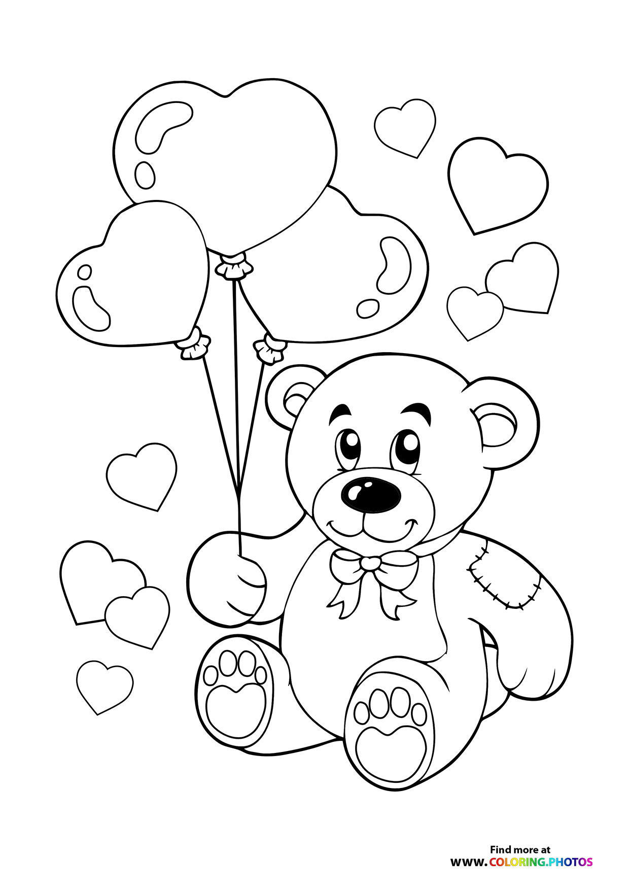 Valentines teddy bear coloring page
