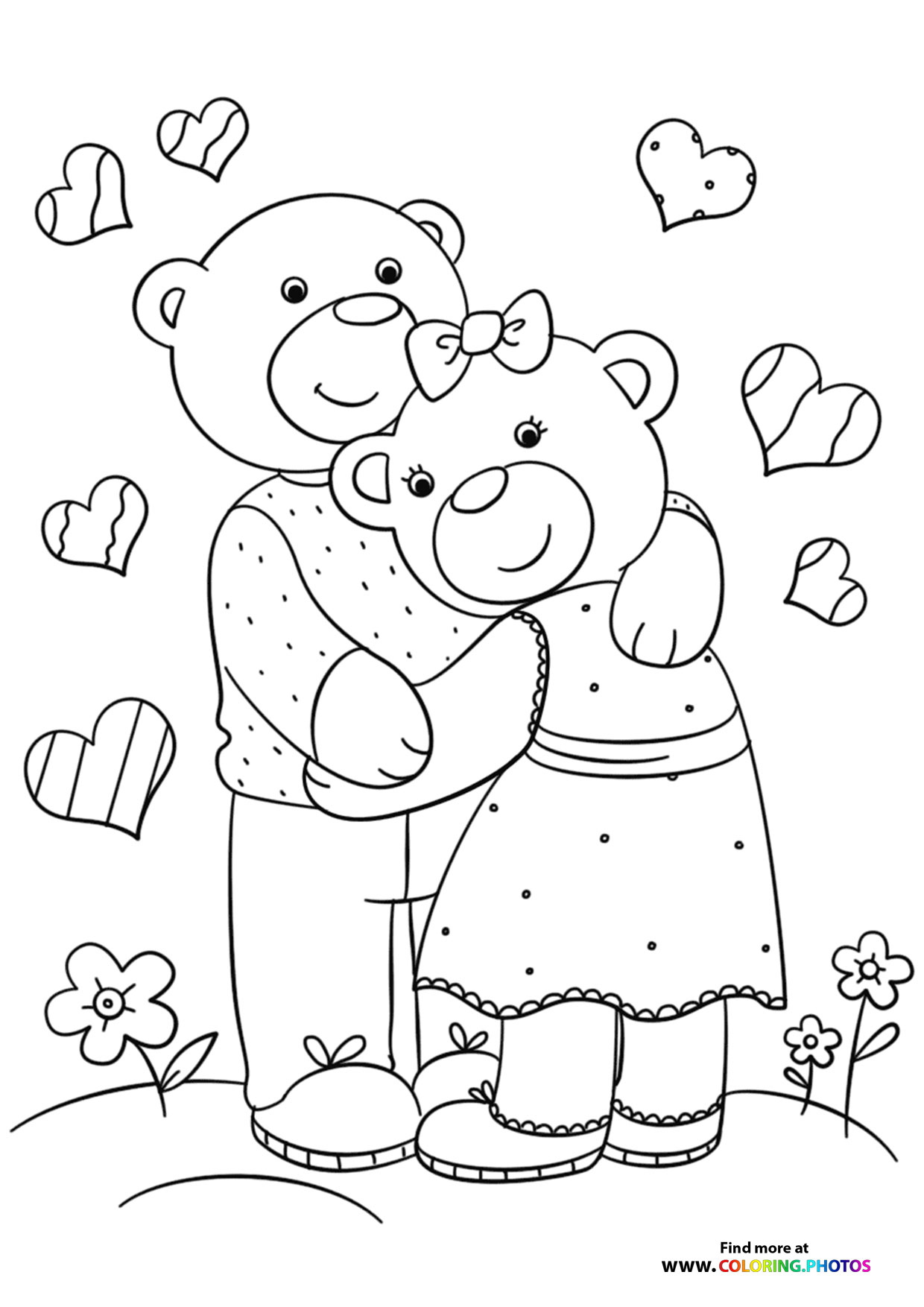 Teddys in love coloring page