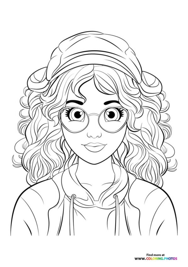 Teen woman portrait wearing cap glasses