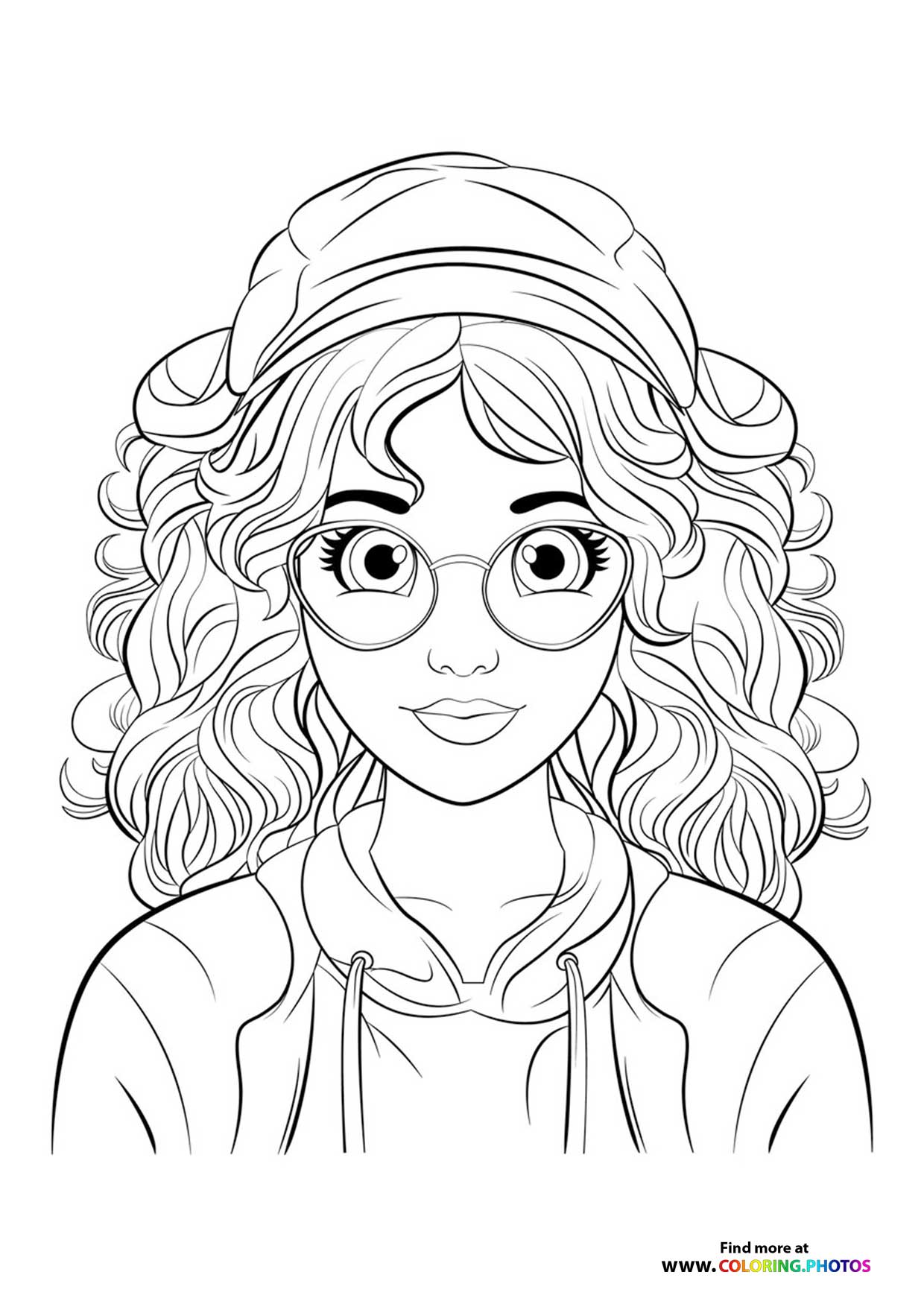 Teen woman portrait wearing cap glasses