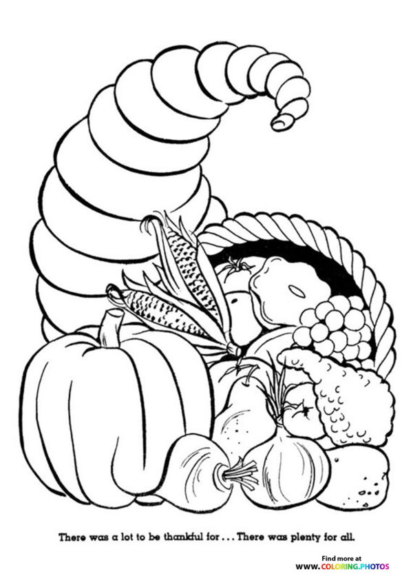 Thanksgiving day cornucopia coloring page