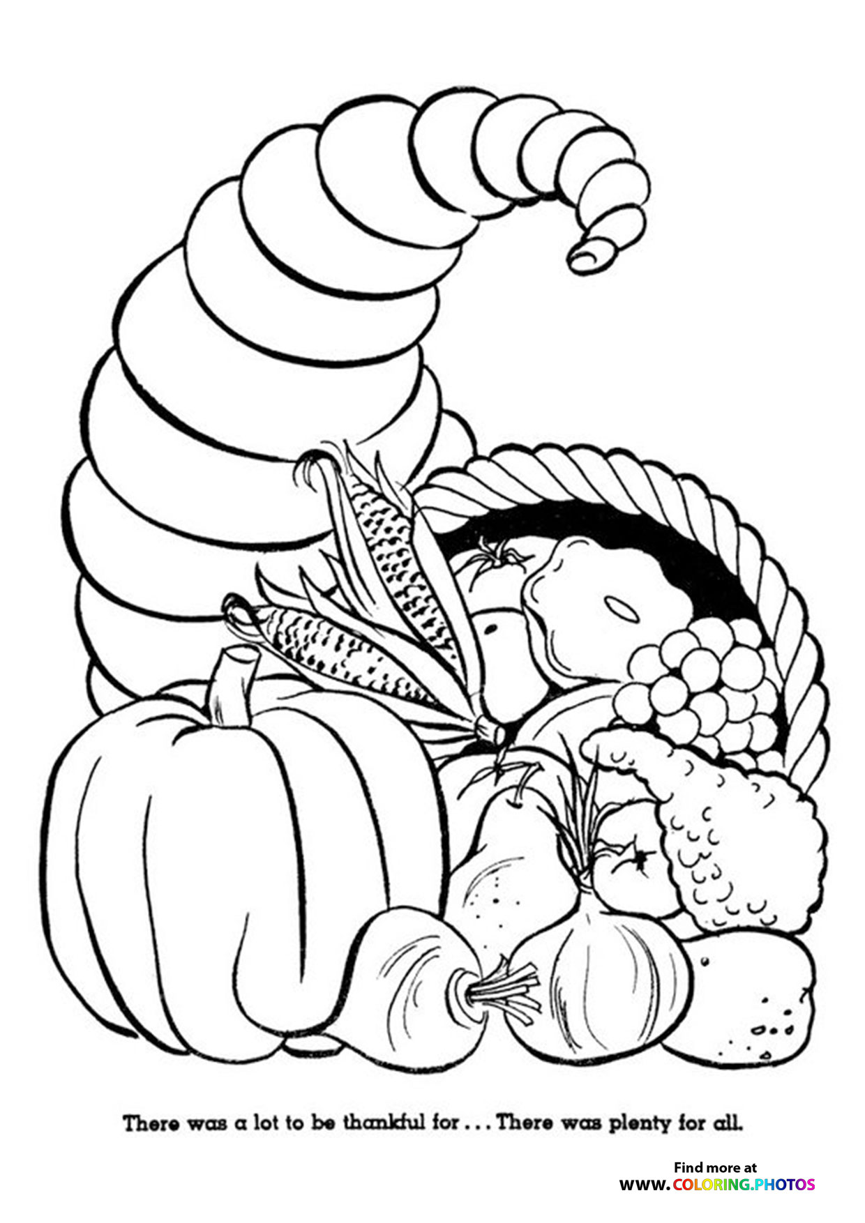 Thanksgiving day cornucopia coloring page