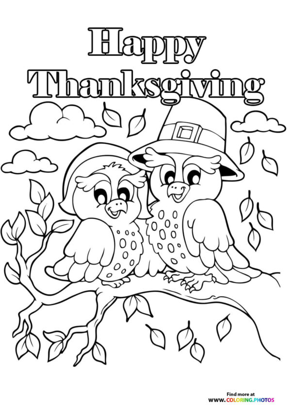Thanksgiving pilgrim birds coloring page