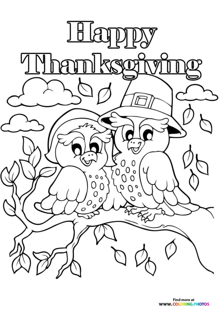 Thanksgiving pilgrim birds coloring page