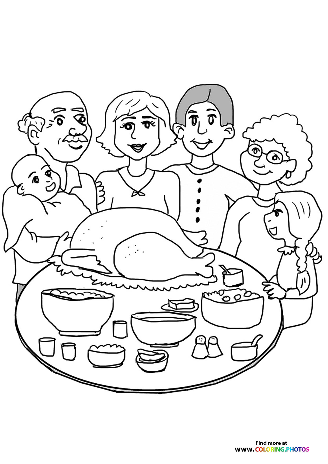 Thanksgiving family dinner coloring page