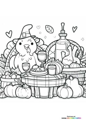Thanksgiving Feast with Cute Turkey