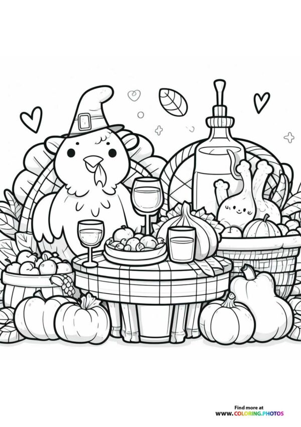Thanksgiving Feast with Cute Turkey