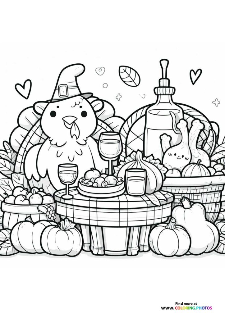 Thanksgiving Feast with Cute Turkey