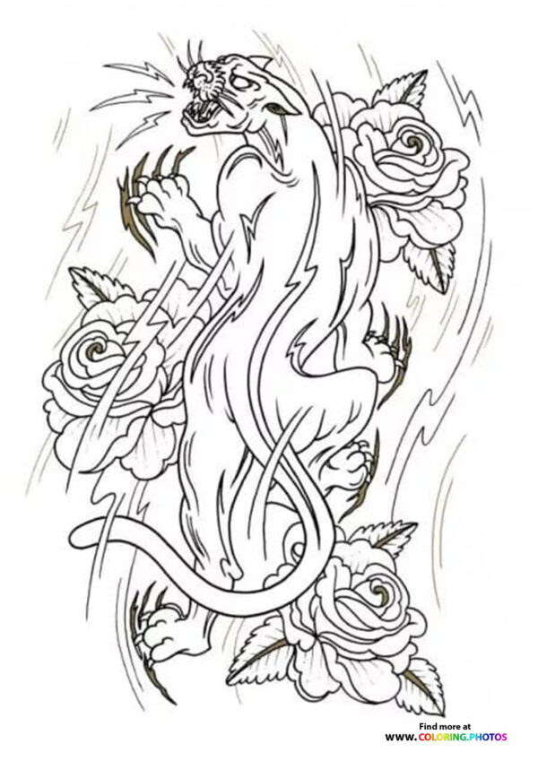 Tiger and roses coloring for adults