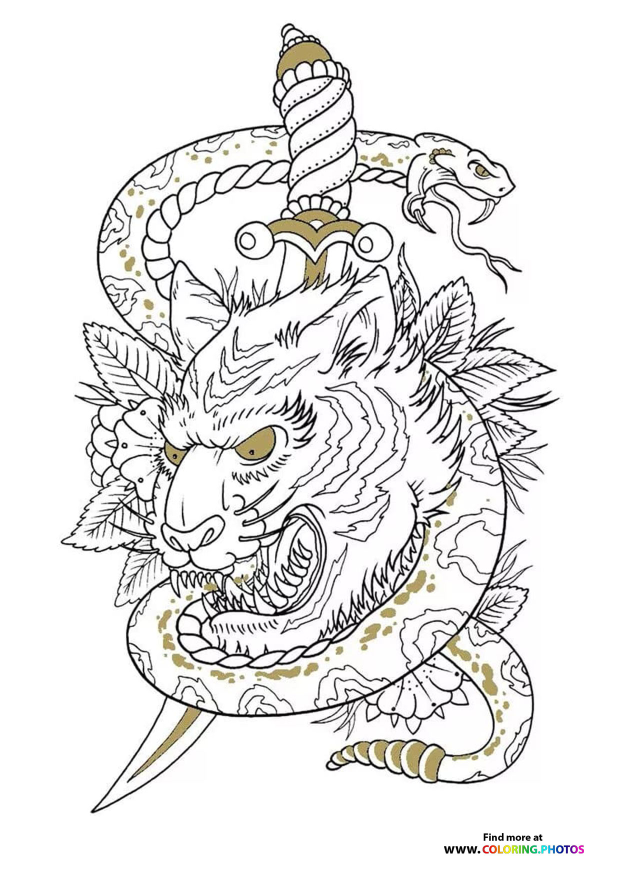 Tiger and snake coloring for adults