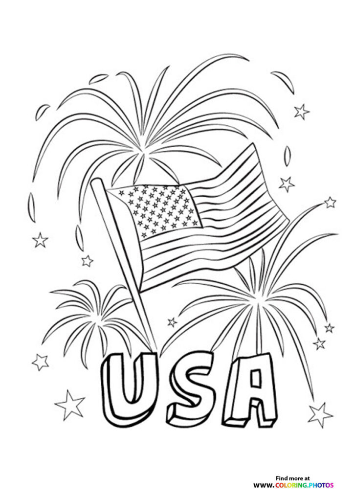 USA flag fireworks for new year coloring page