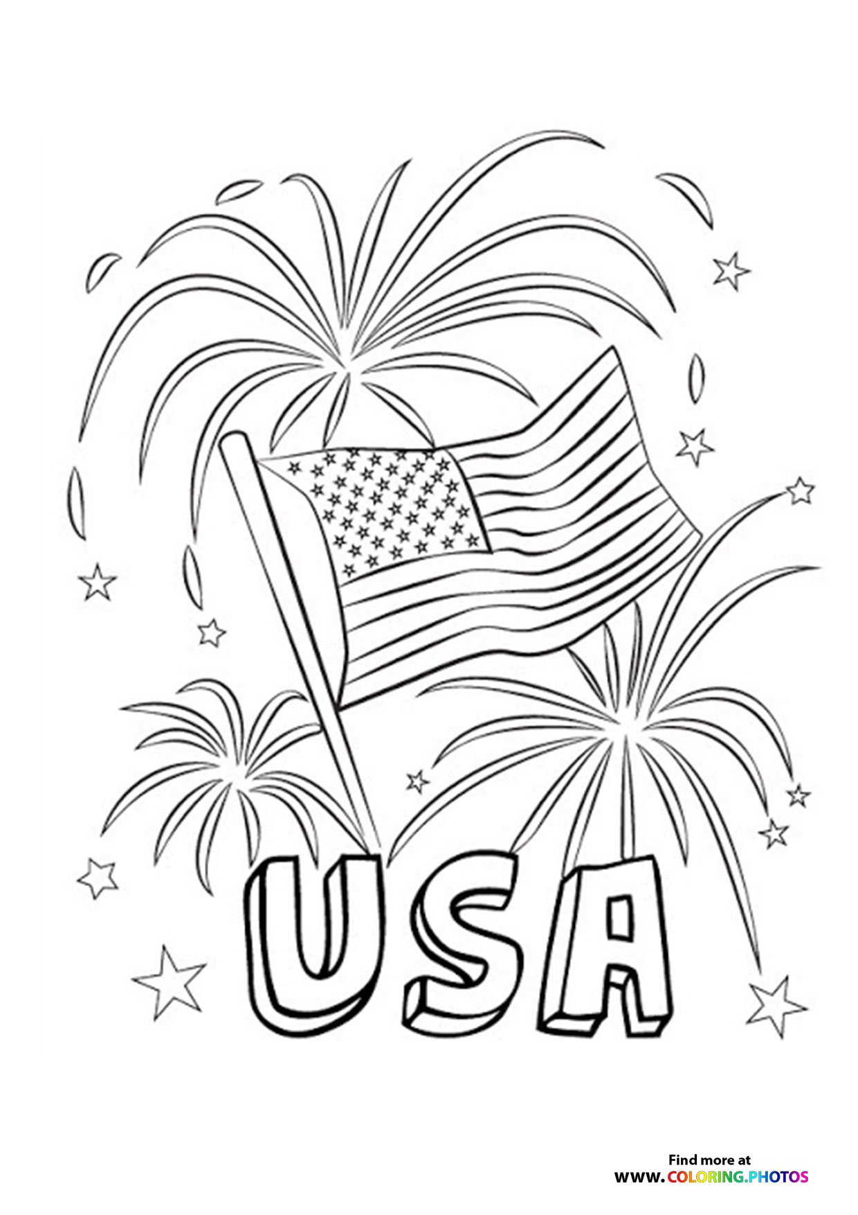 USA flag fireworks for new year coloring page