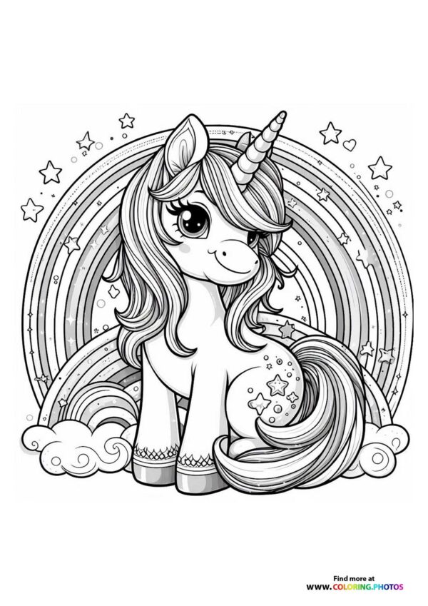Unicorn in front of rainbows