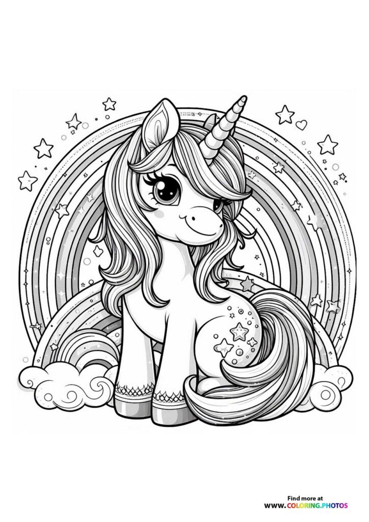 Unicorn in front of rainbows