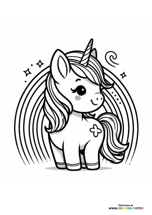 Unicorn in front of the rainbow
