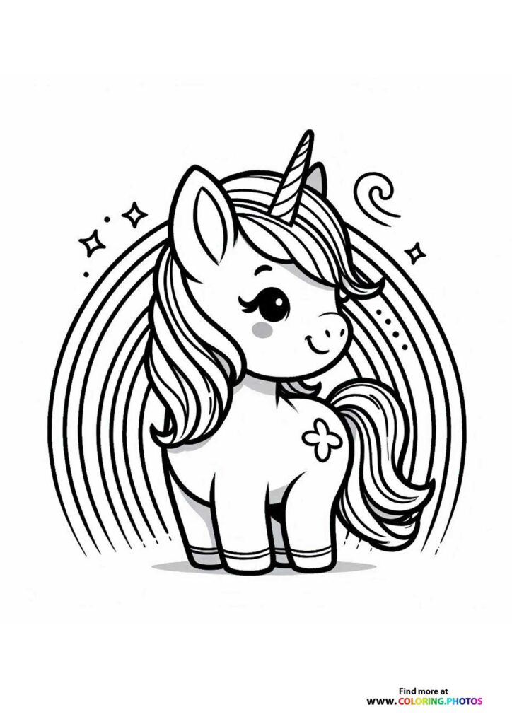 Unicorn in front of the rainbow