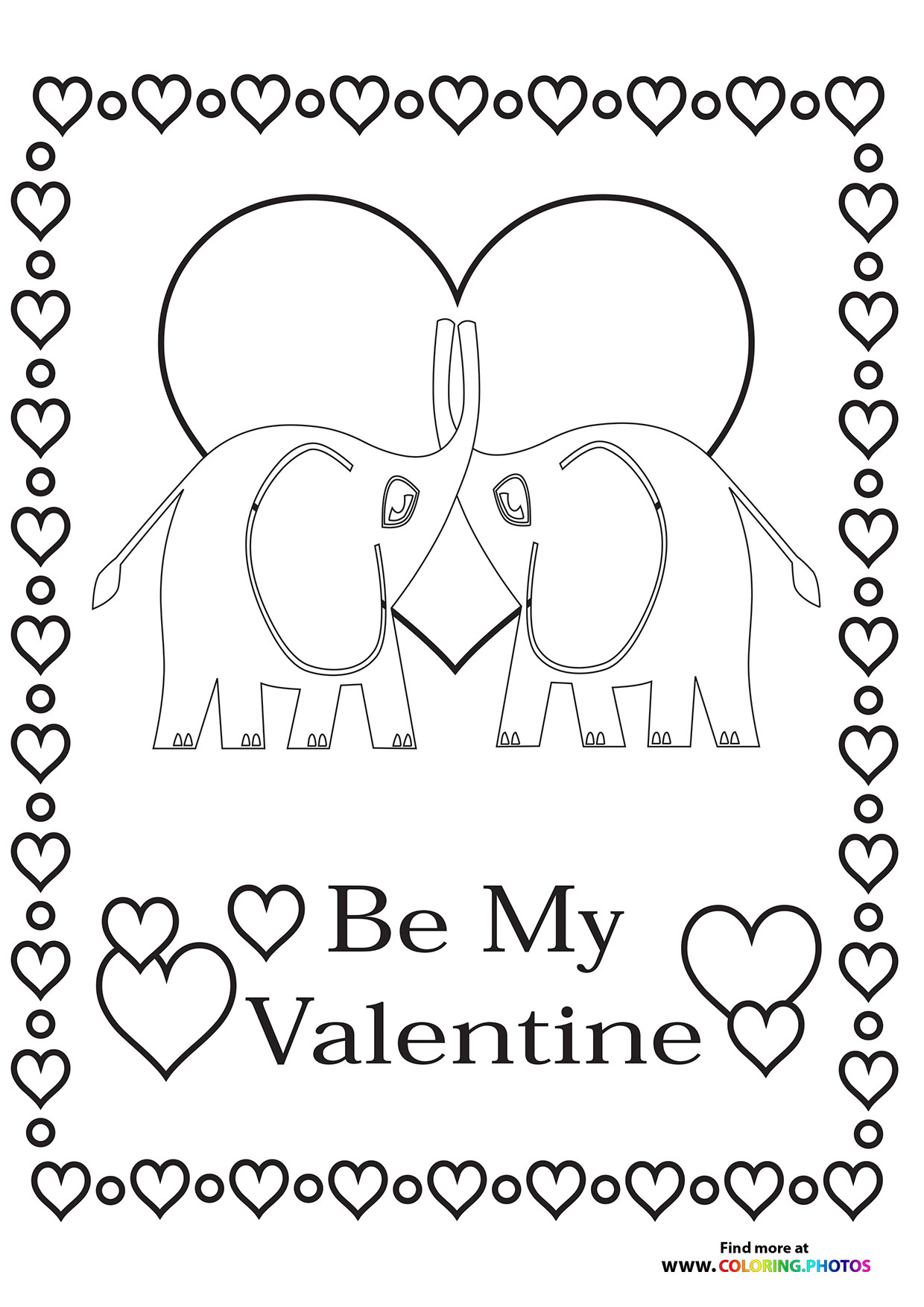 Elephant Valentines card coloring page