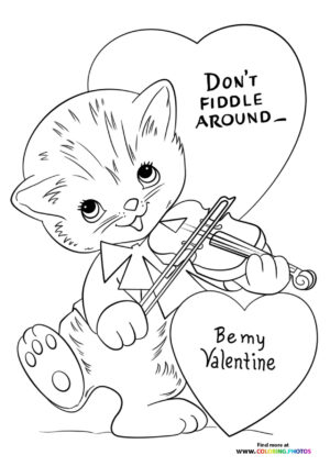 Valentines cat playing violin