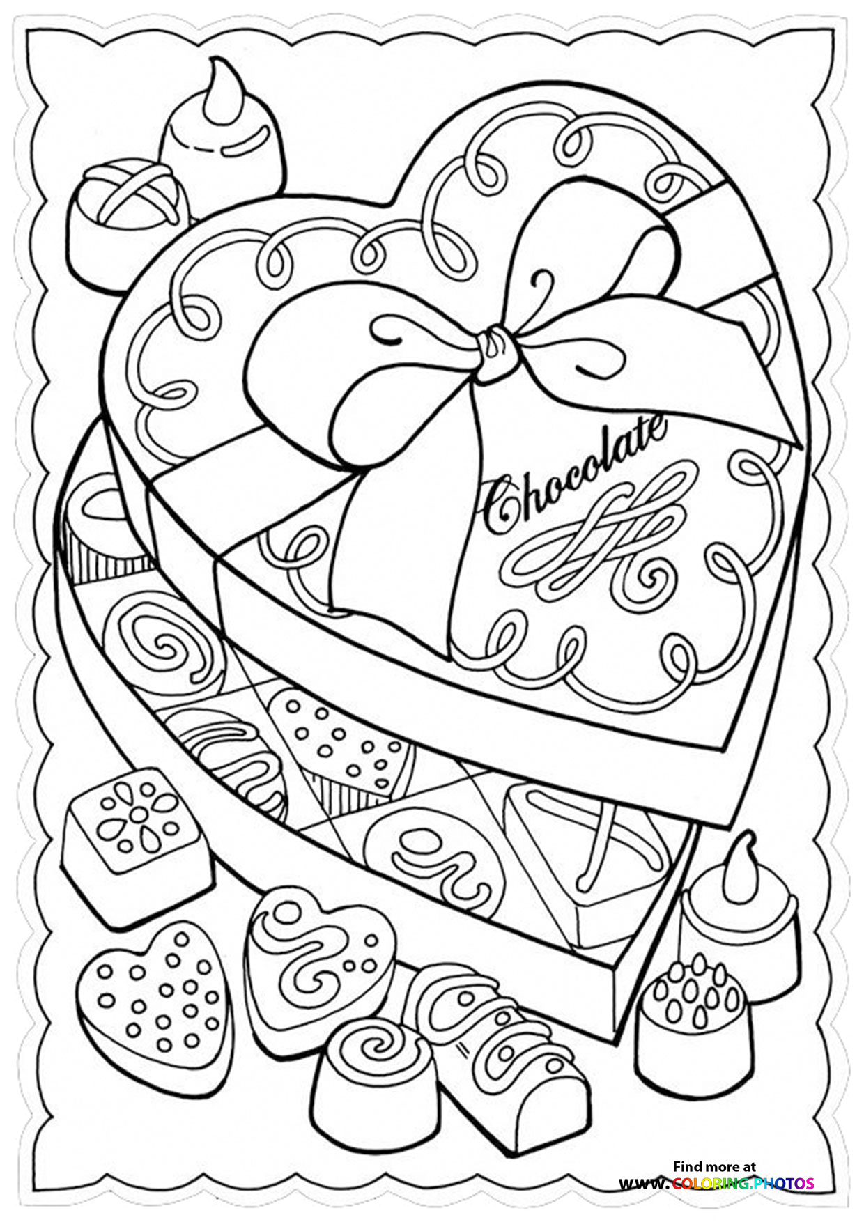 Valentines day chocolade coloring page