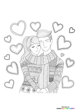 Couple Embracing with Hearts