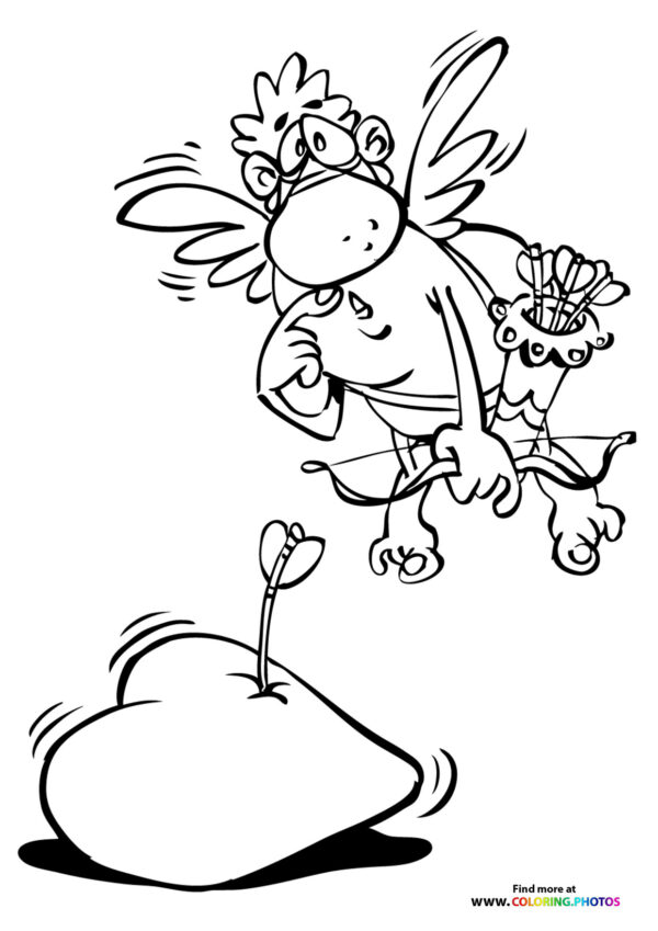Valentines Cupid shooting arrows coloring page