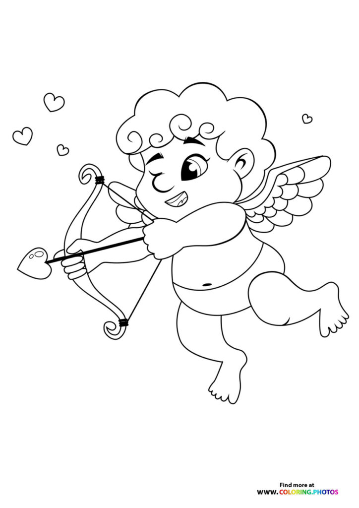 Valentines Cupid with hearth arrows coloring page